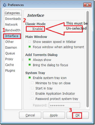 Deluge-disable-classsic-mode